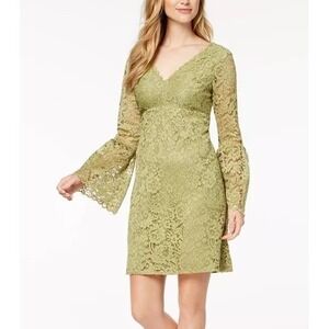 Betsey Johnson Lace Dress V Neck Bell Sleeve Green Party Cocktail Size 2